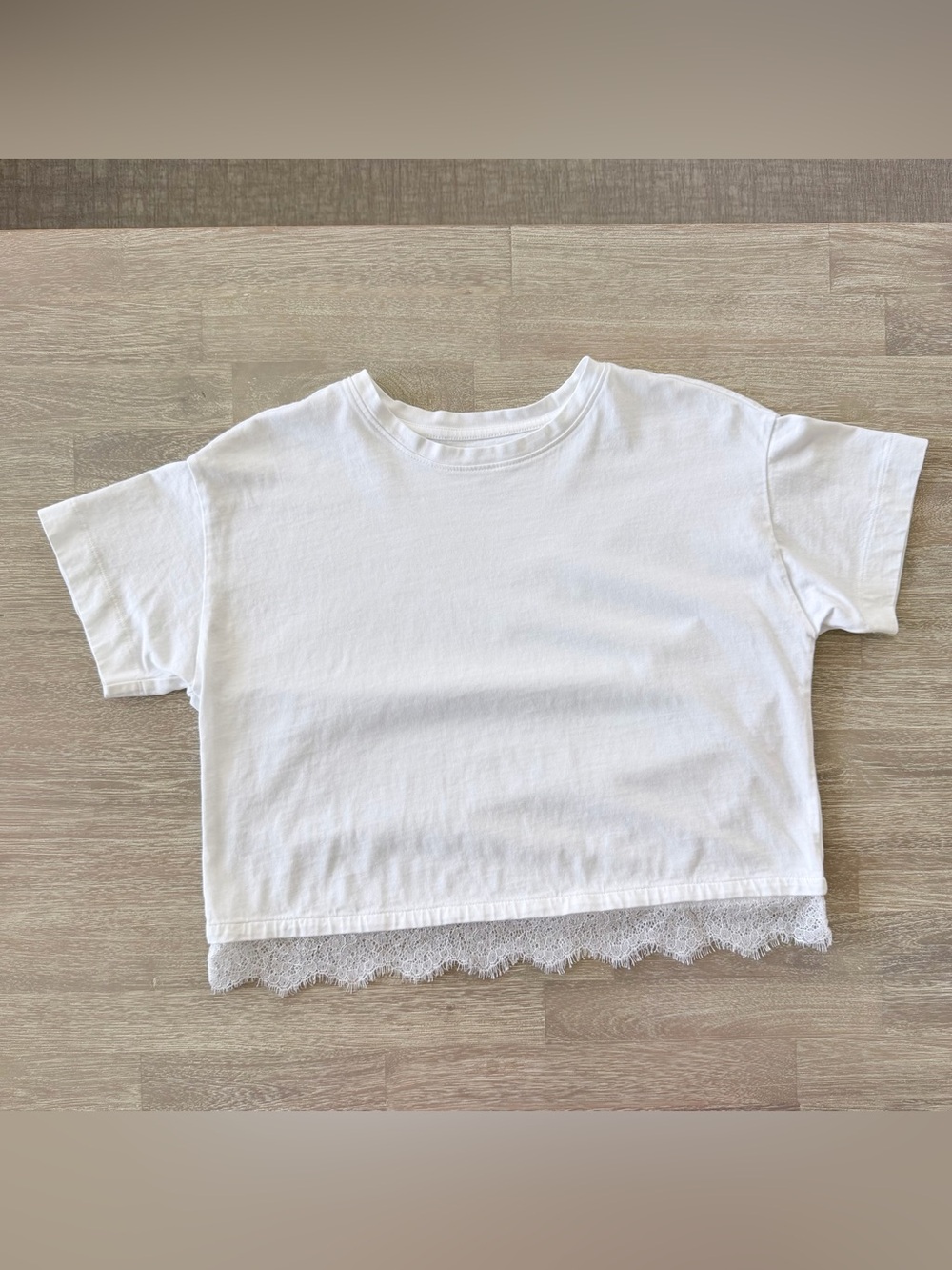 LOFT White Lace Hem Tee Top | Size Small Petite SP - Picture 7 of 10